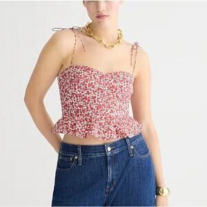 J.Crew X Liberty Cropped Floral Bustier Peplum Sleeveless Top White Red Size 20